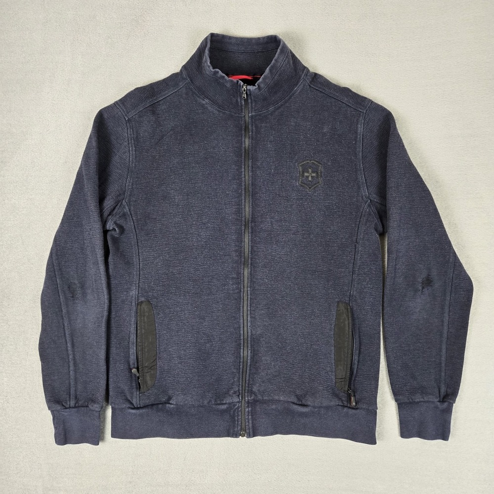 Victorinox Jacket Mens XL Navy Blue Cotton Full Zip Swiss Army Logo Bomber *READ